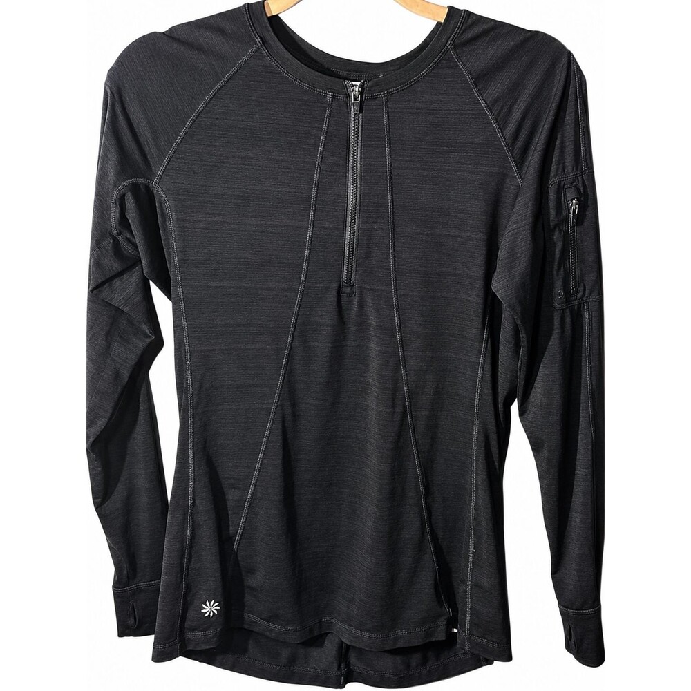 Athleta Pop Space Dye Half Zip Running Top Thumbholes Arm Zip Pocket Black M